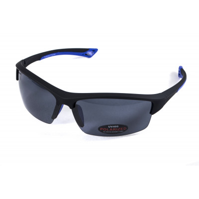 Окуляри поляризаційні BluWater Daytona-1 Polarized (gray) чорні в чорно-синій оправі