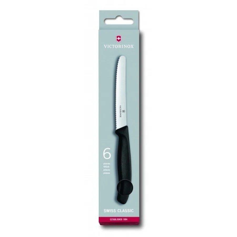 Набір кухонний Victorinox SwissClassic Tomato&Sausage Gift Set 6 ножів лезо 11см хвил. з чорн. ручкою