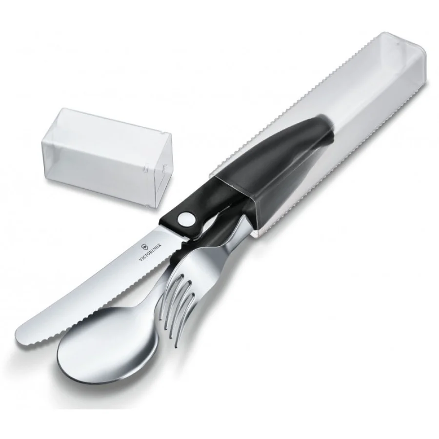Набор кухонный Victorinox SwissClassic Table Set 3шт з чорн. ручкою (складаний ніж, виделка, ложка)