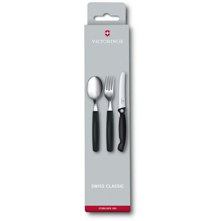 Набор кухонный Victorinox SwissClassic Table Set 3шт з чорн. ручкою (складаний ніж, виделка, ложка)